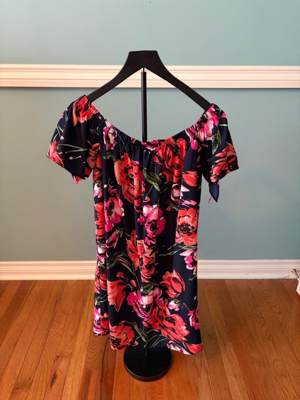 Soprano Navy Dress with Coral and Green Floral Print